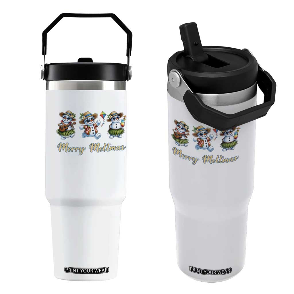 Funny Hawaiian Snowman Summer Graphic Flip Straw Tumbler Merry Meltmas TS12 One Size: 30 oz White Print Your Wear