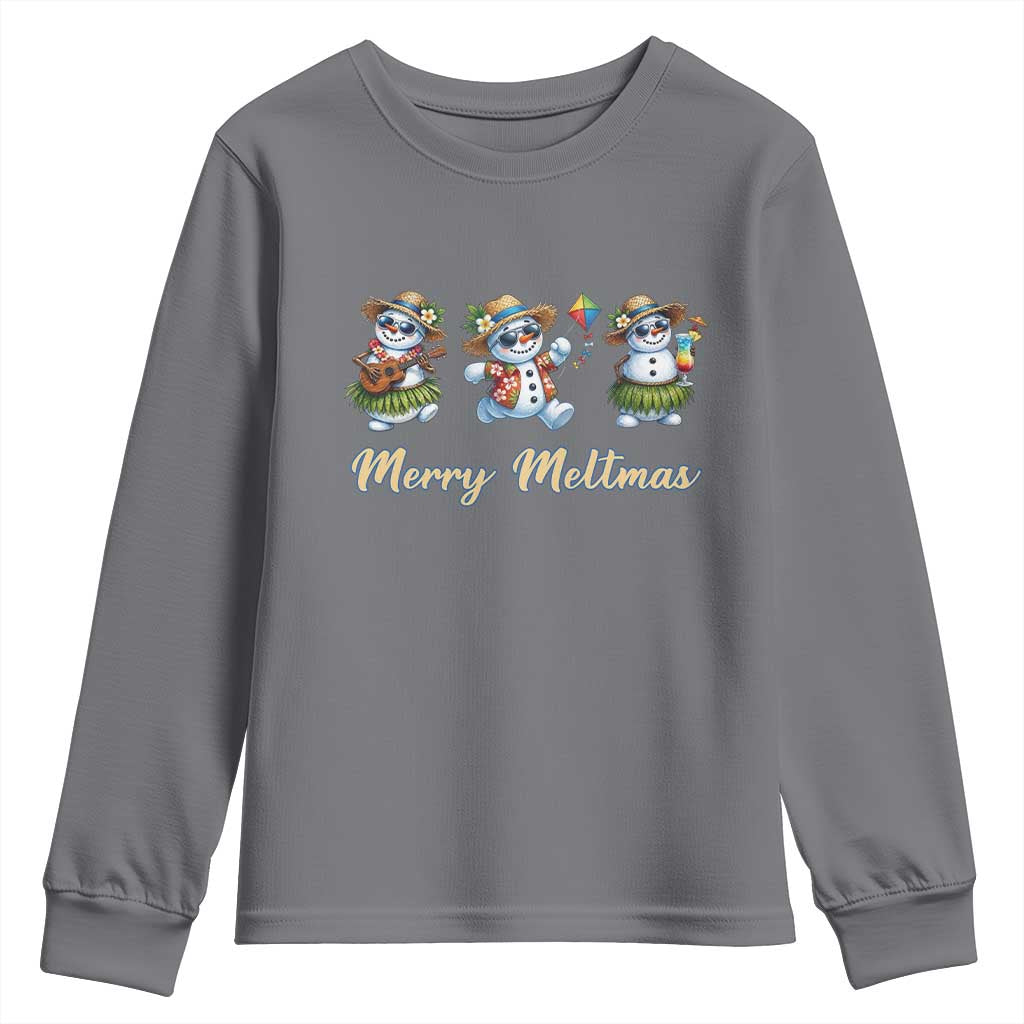 Funny Hawaiian Snowman Summer Graphic Youth Sweatshirt Merry Meltmas TS12 Charcoal Print Your Wear
