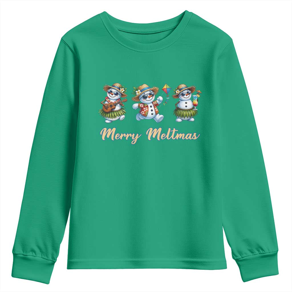 Funny Hawaiian Snowman Summer Graphic Youth Sweatshirt Merry Meltmas TS12 Irish Green Print Your Wear