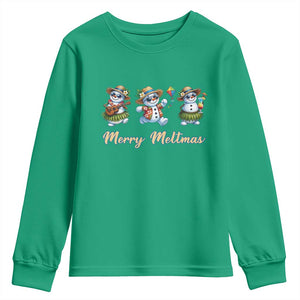 Funny Hawaiian Snowman Summer Graphic Youth Sweatshirt Merry Meltmas TS12 Irish Green Print Your Wear