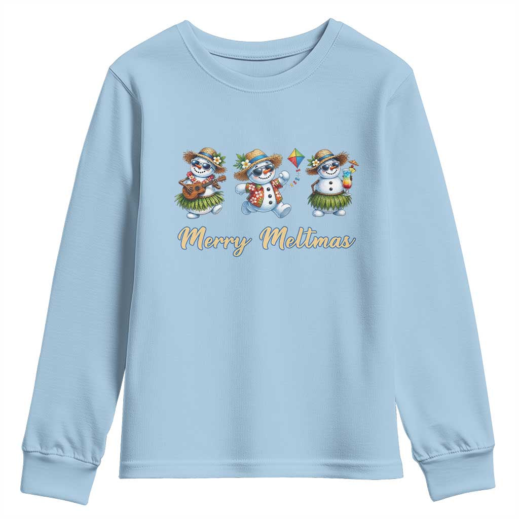 Funny Hawaiian Snowman Summer Graphic Youth Sweatshirt Merry Meltmas TS12 Light Blue Print Your Wear