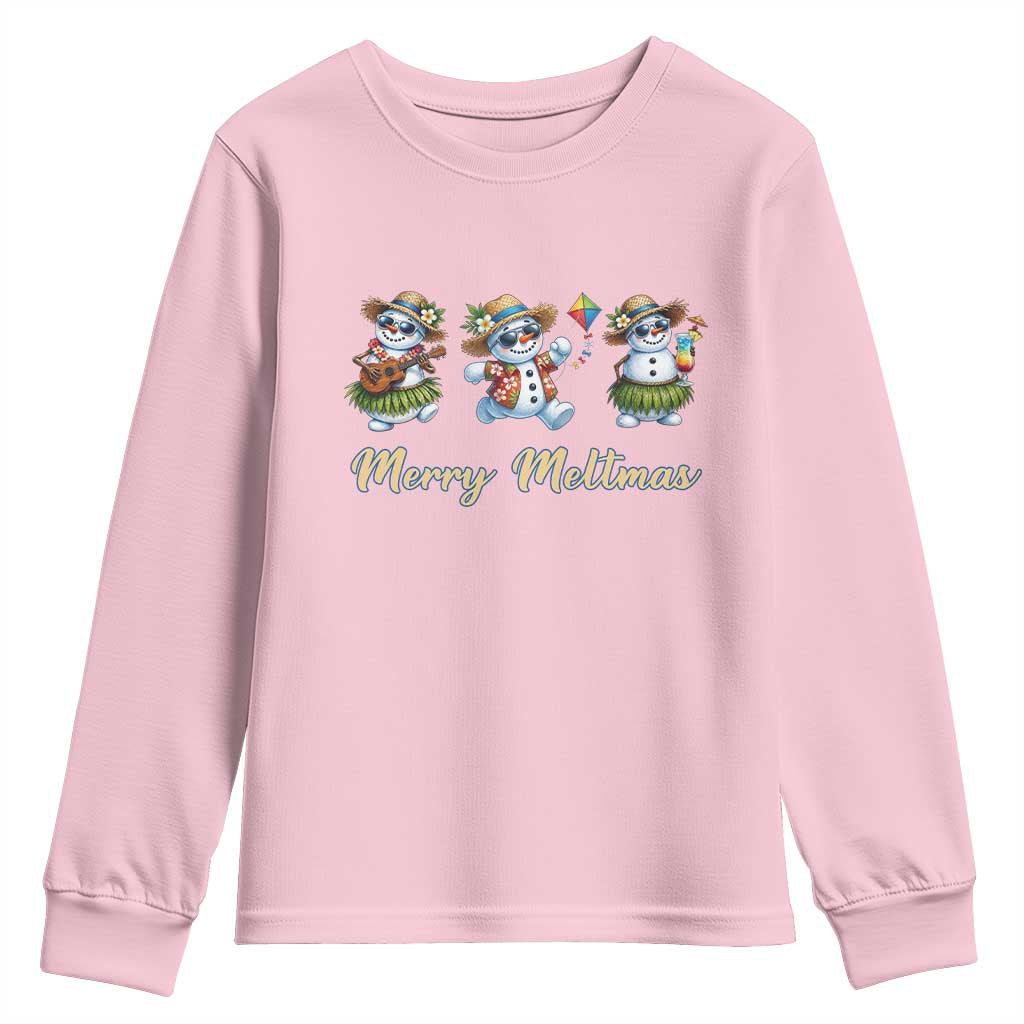 Funny Hawaiian Snowman Summer Graphic Youth Sweatshirt Merry Meltmas TS12 Light Pink Print Your Wear