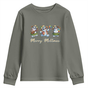 Funny Hawaiian Snowman Summer Graphic Youth Sweatshirt Merry Meltmas TS12 Military Green Print Your Wear