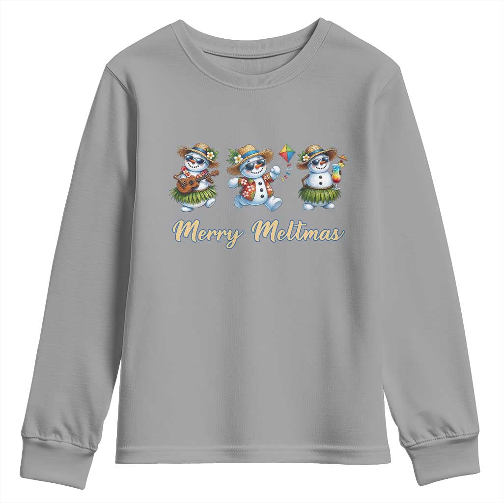 Funny Hawaiian Snowman Summer Graphic Youth Sweatshirt Merry Meltmas TS12 Sport Gray Print Your Wear