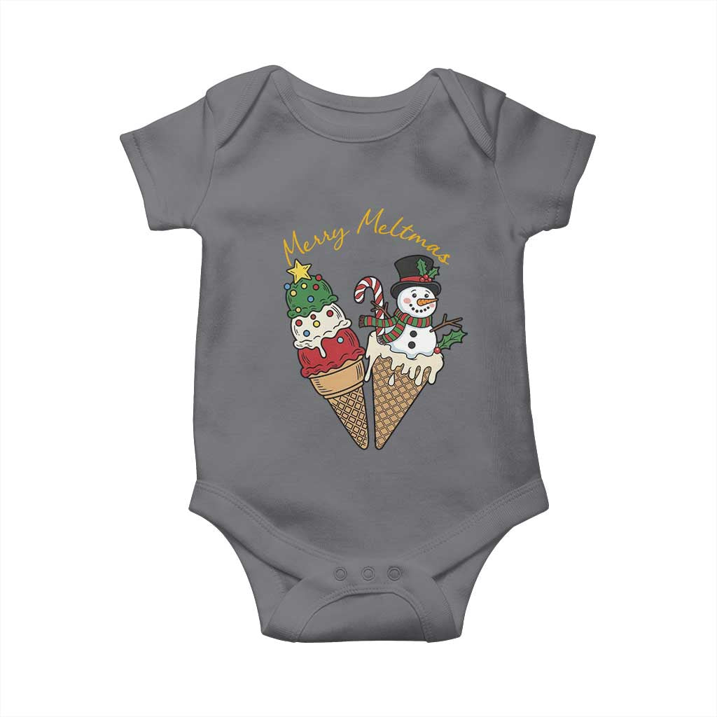 Christmas In July Ice Cream Snowman Graphic Baby Onesie Merry Meltmas TS12 Charcoal Print Your Wear