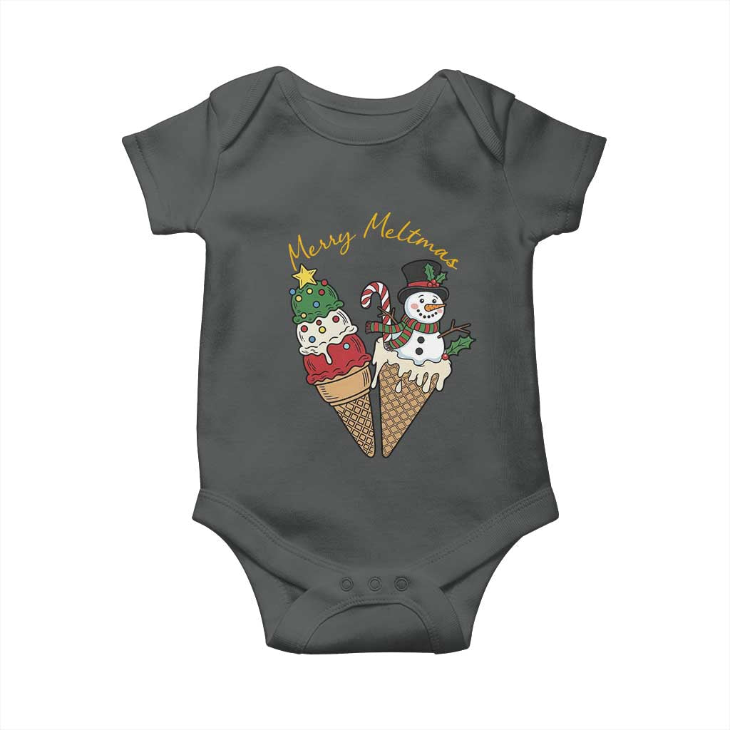 Christmas In July Ice Cream Snowman Graphic Baby Onesie Merry Meltmas TS12 Dark Heather Print Your Wear