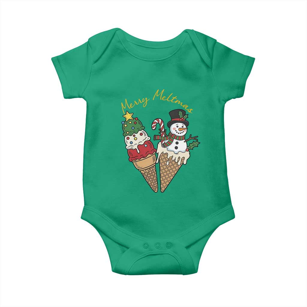 Christmas In July Ice Cream Snowman Graphic Baby Onesie Merry Meltmas TS12 Irish Green Print Your Wear
