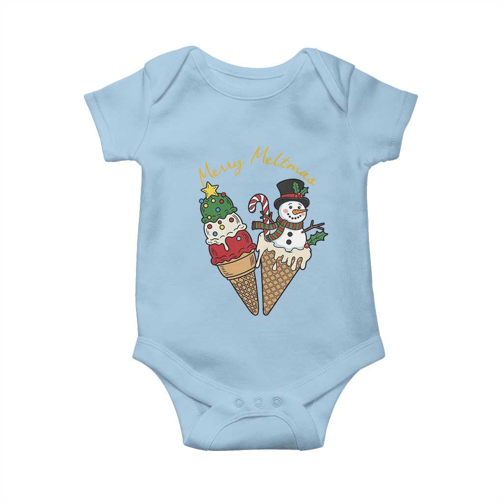 Christmas In July Ice Cream Snowman Graphic Baby Onesie Merry Meltmas TS12 Light Blue Print Your Wear