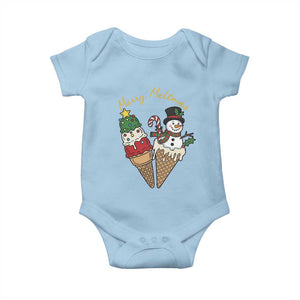 Christmas In July Ice Cream Snowman Graphic Baby Onesie Merry Meltmas TS12 Light Blue Print Your Wear