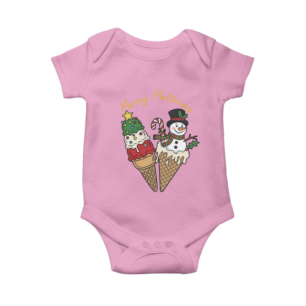 Christmas In July Ice Cream Snowman Graphic Baby Onesie Merry Meltmas TS12 Light Pink Print Your Wear