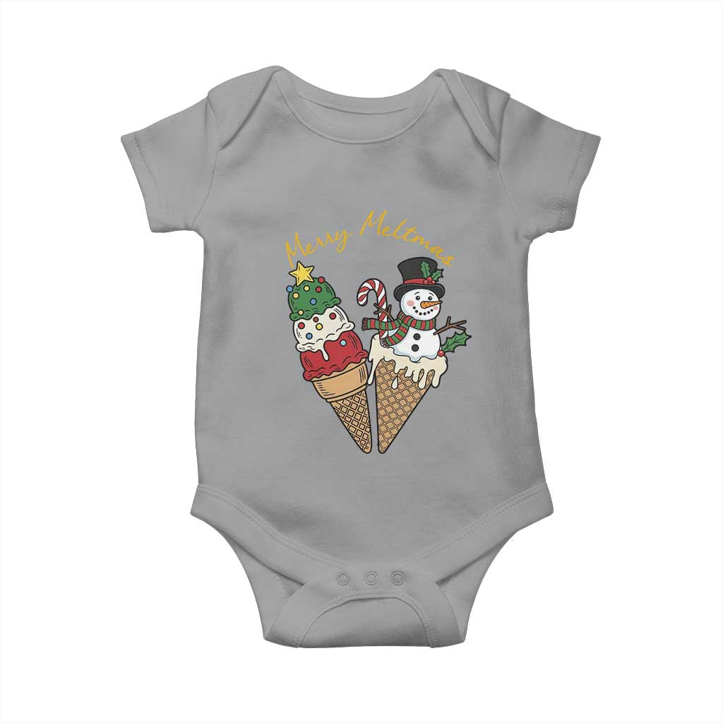 Christmas In July Ice Cream Snowman Graphic Baby Onesie Merry Meltmas TS12 Sport Gray Print Your Wear