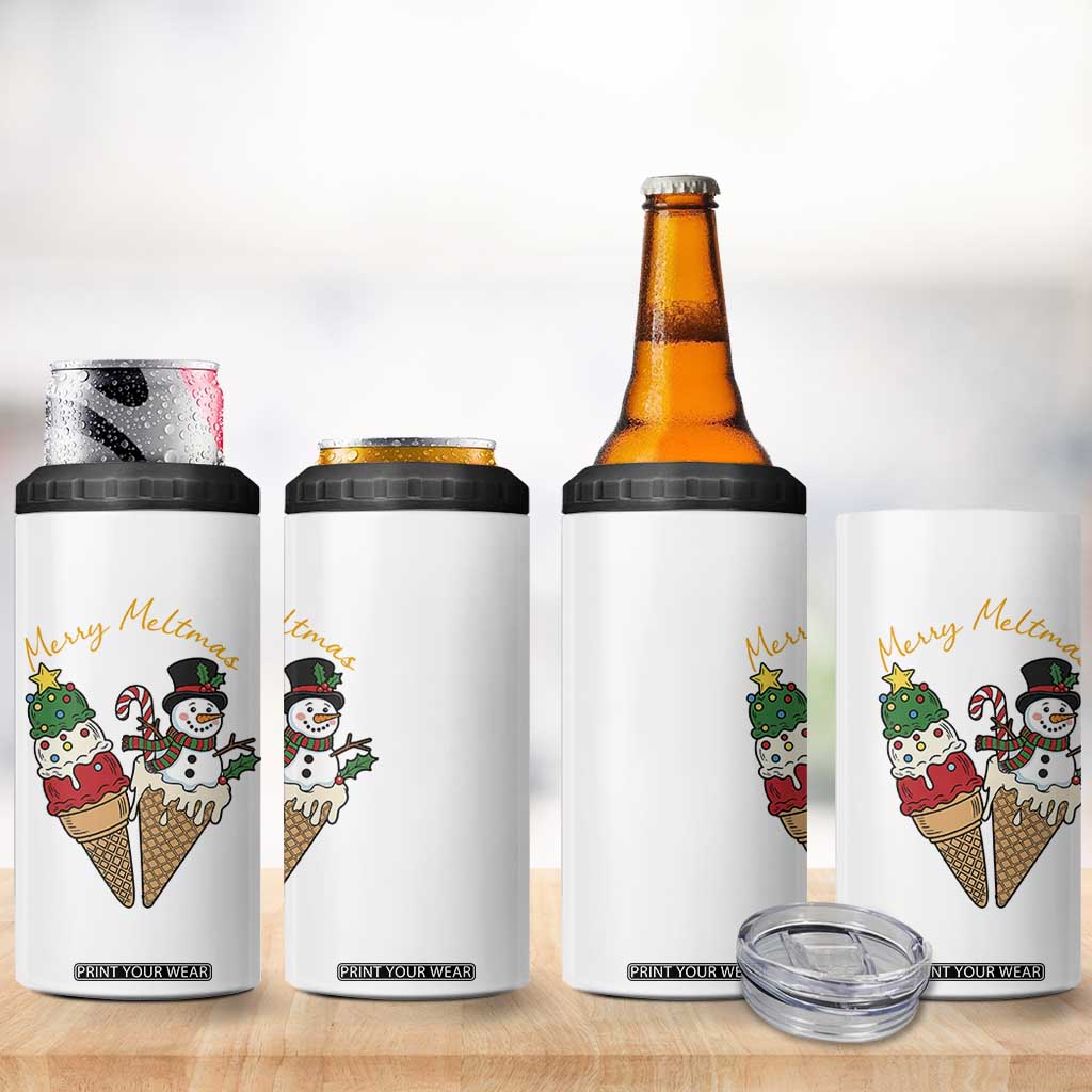 Christmas In July Ice Cream Snowman Graphic 4 in 1 Can Cooler Tumbler Merry Meltmas TS12 Print Your Wear