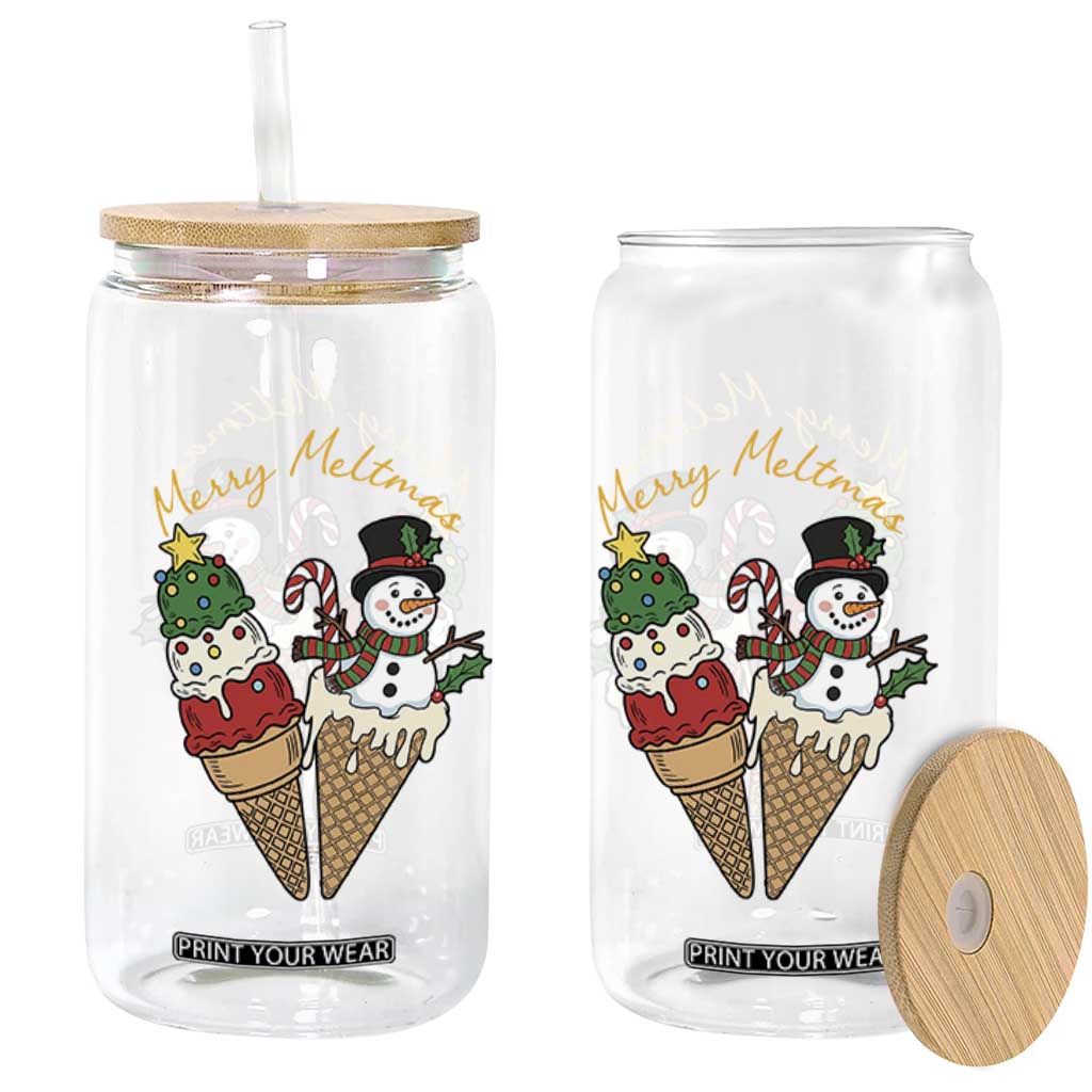 Christmas In July Ice Cream Snowman Graphic Glass Can Merry Meltmas TS12 Print Your Wear