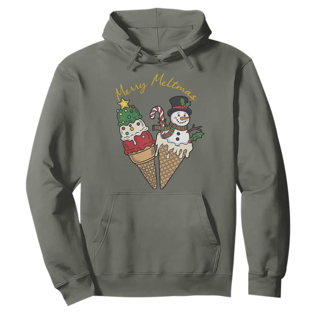 Christmas In July Ice Cream Snowman Graphic Hoodie Merry Meltmas TS12 Military Green Print Your Wear