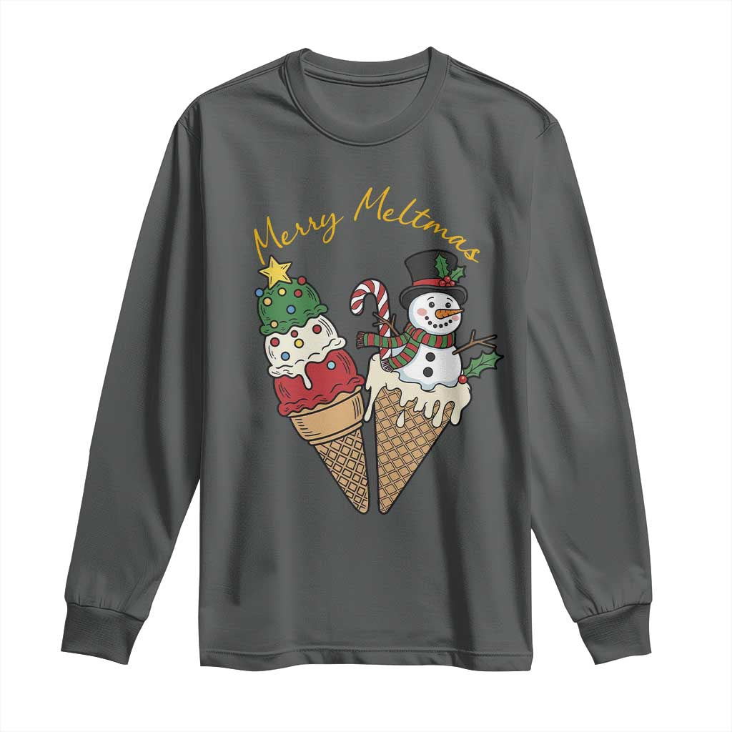 Christmas In July Ice Cream Snowman Graphic Long Sleeve Shirt Merry Meltmas TS12 Dark Heather Print Your Wear