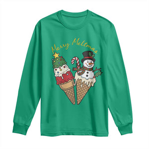 Christmas In July Ice Cream Snowman Graphic Long Sleeve Shirt Merry Meltmas TS12 Irish Green Print Your Wear