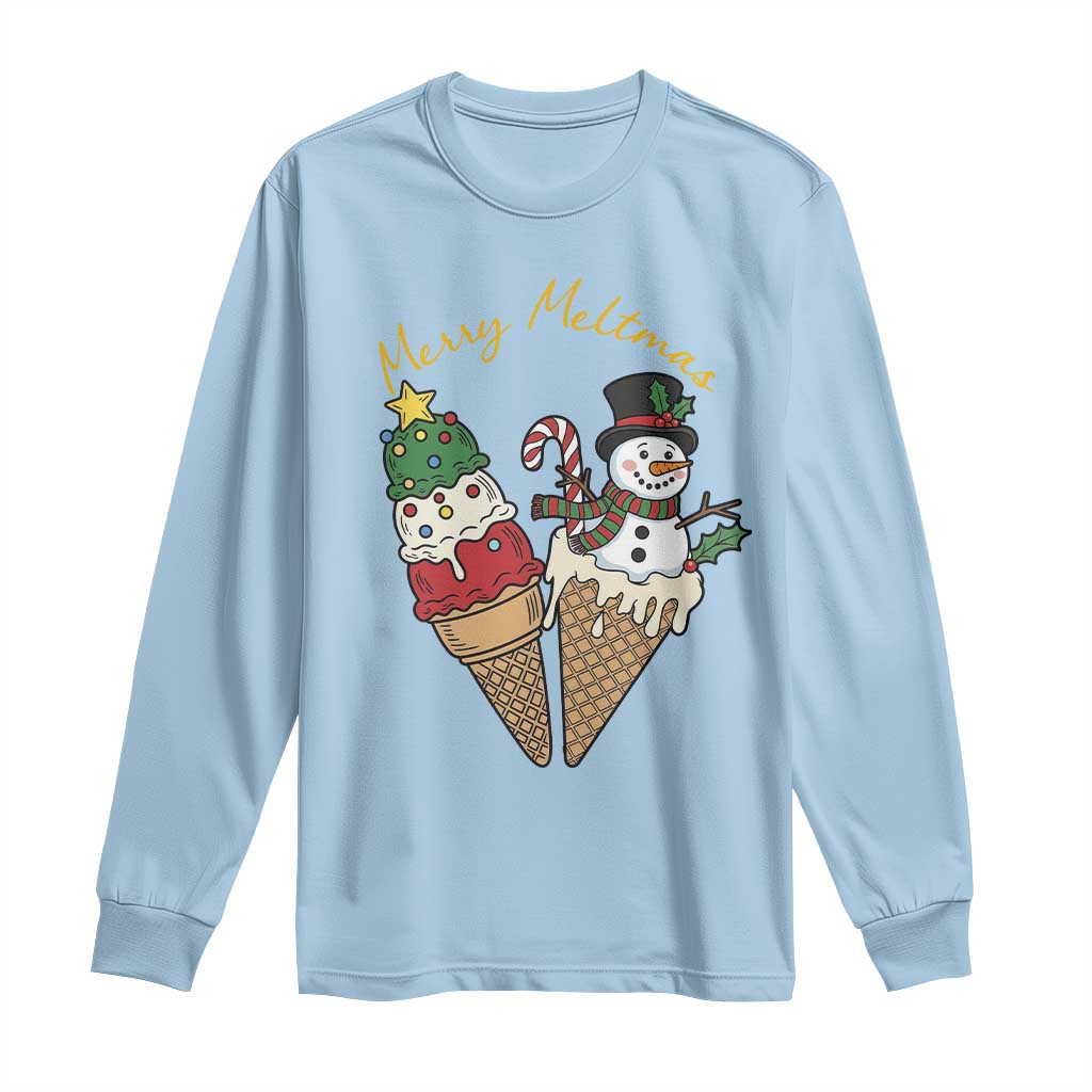 Christmas In July Ice Cream Snowman Graphic Long Sleeve Shirt Merry Meltmas TS12 Light Blue Print Your Wear