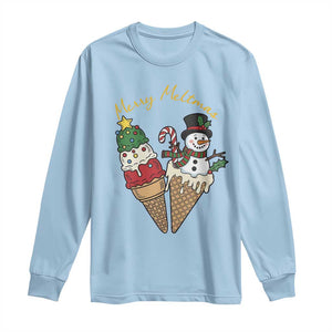 Christmas In July Ice Cream Snowman Graphic Long Sleeve Shirt Merry Meltmas TS12 Light Blue Print Your Wear