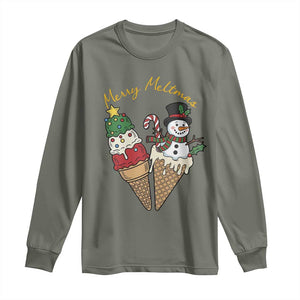 Christmas In July Ice Cream Snowman Graphic Long Sleeve Shirt Merry Meltmas TS12 Military Green Print Your Wear