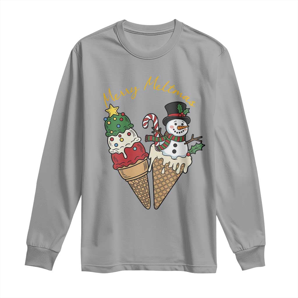 Christmas In July Ice Cream Snowman Graphic Long Sleeve Shirt Merry Meltmas TS12 Sport Gray Print Your Wear