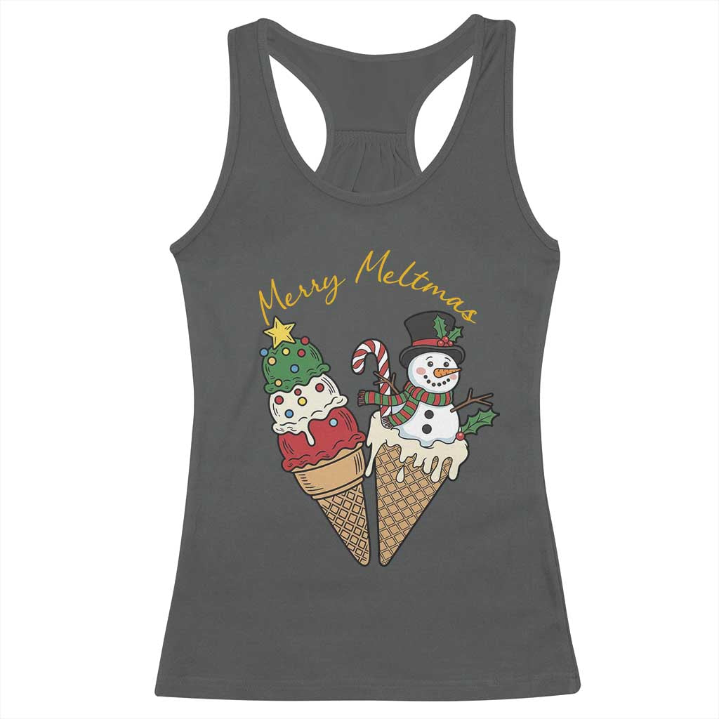 Christmas In July Ice Cream Snowman Graphic Racerback Tank Top Merry Meltmas TS12 Dark Heather Print Your Wear