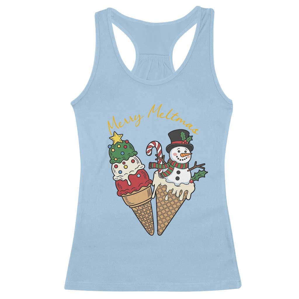 Christmas In July Ice Cream Snowman Graphic Racerback Tank Top Merry Meltmas TS12 Light Blue Print Your Wear