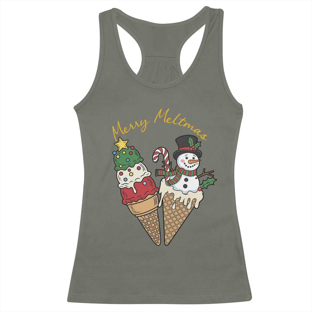 Christmas In July Ice Cream Snowman Graphic Racerback Tank Top Merry Meltmas TS12 Military Green Print Your Wear