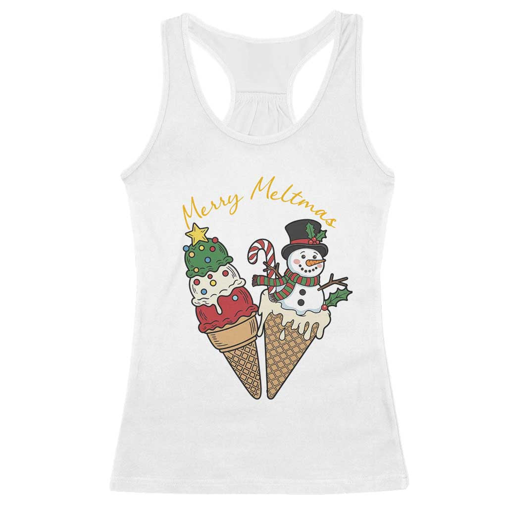 Christmas In July Ice Cream Snowman Graphic Racerback Tank Top Merry Meltmas TS12 White Print Your Wear
