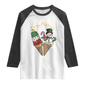 Christmas In July Ice Cream Snowman Graphic Raglan Shirt Merry Meltmas TS12 White Heather Charcoal Print Your Wear