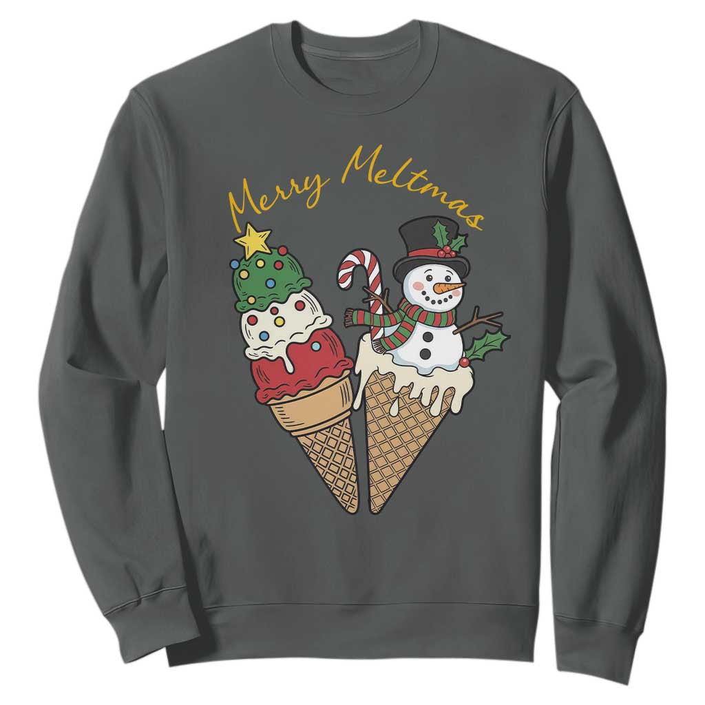 Christmas In July Ice Cream Snowman Graphic Sweatshirt Merry Meltmas TS12 Dark Heather Print Your Wear
