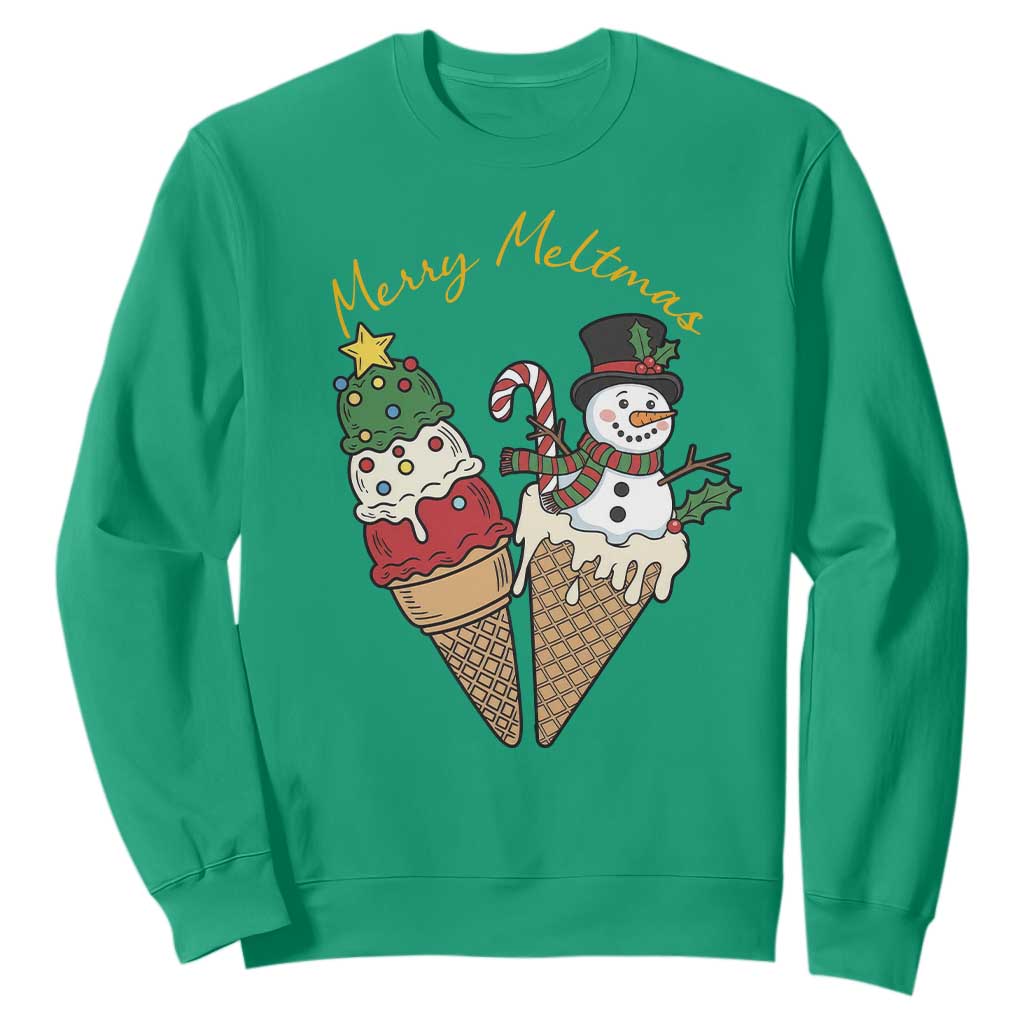 Christmas In July Ice Cream Snowman Graphic Sweatshirt Merry Meltmas TS12 Irish Green Print Your Wear