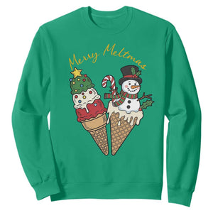 Christmas In July Ice Cream Snowman Graphic Sweatshirt Merry Meltmas TS12 Irish Green Print Your Wear