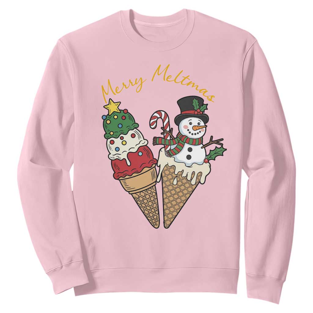 Christmas In July Ice Cream Snowman Graphic Sweatshirt Merry Meltmas TS12 Light Pink Print Your Wear