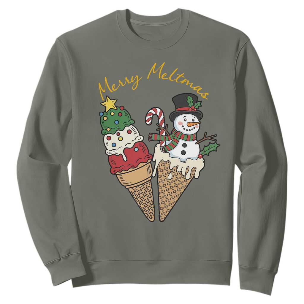 Christmas In July Ice Cream Snowman Graphic Sweatshirt Merry Meltmas TS12 Military Green Print Your Wear