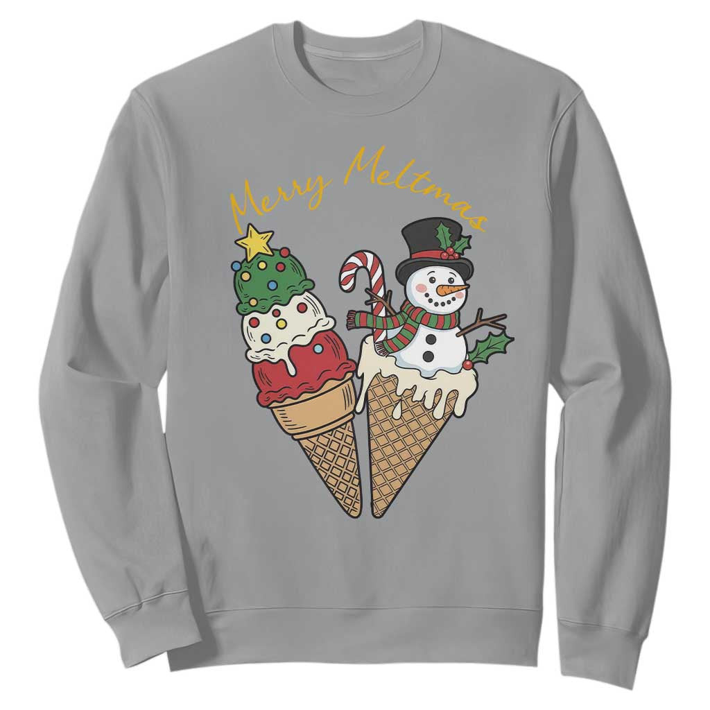Christmas In July Ice Cream Snowman Graphic Sweatshirt Merry Meltmas TS12 Sport Gray Print Your Wear