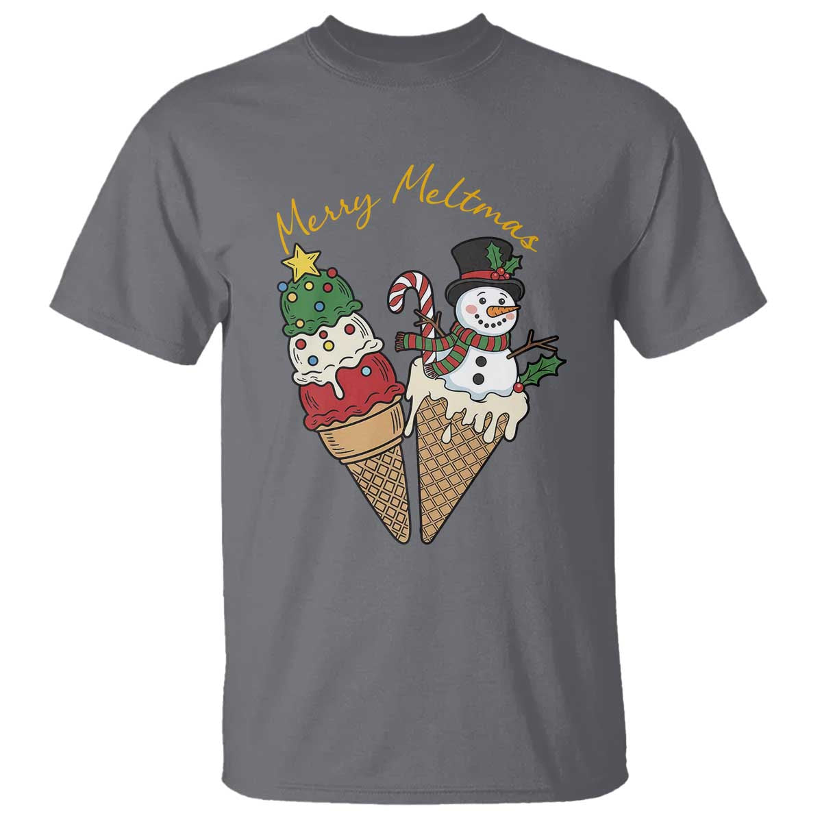 Christmas In July Ice Cream Snowman Graphic T Shirt Merry Meltmas TS12 Charcoal Print Your Wear