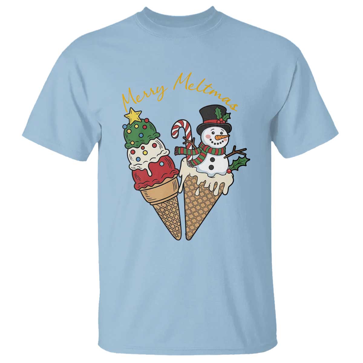 Christmas In July Ice Cream Snowman Graphic T Shirt Merry Meltmas TS12 Light Blue Print Your Wear