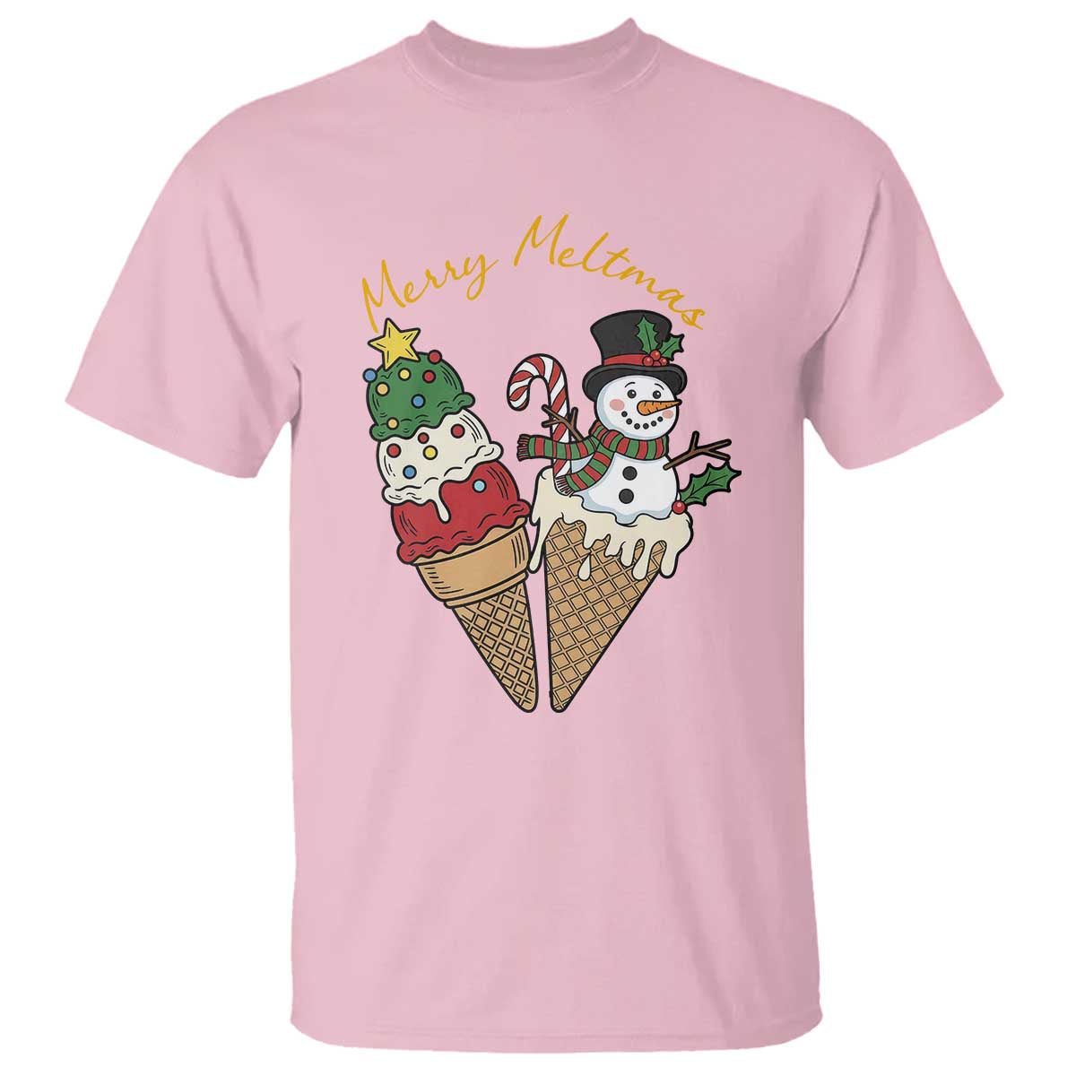 Christmas In July Ice Cream Snowman Graphic T Shirt Merry Meltmas TS12 Light Pink Print Your Wear