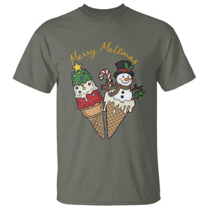 Christmas In July Ice Cream Snowman Graphic T Shirt Merry Meltmas TS12 Military Green Print Your Wear