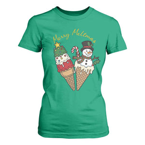 Christmas In July Ice Cream Snowman Graphic T Shirt For Women Merry Meltmas TS12 Irish Green Print Your Wear