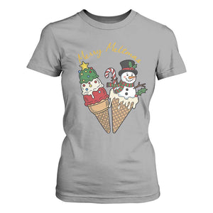 Christmas In July Ice Cream Snowman Graphic T Shirt For Women Merry Meltmas TS12 Sport Gray Print Your Wear