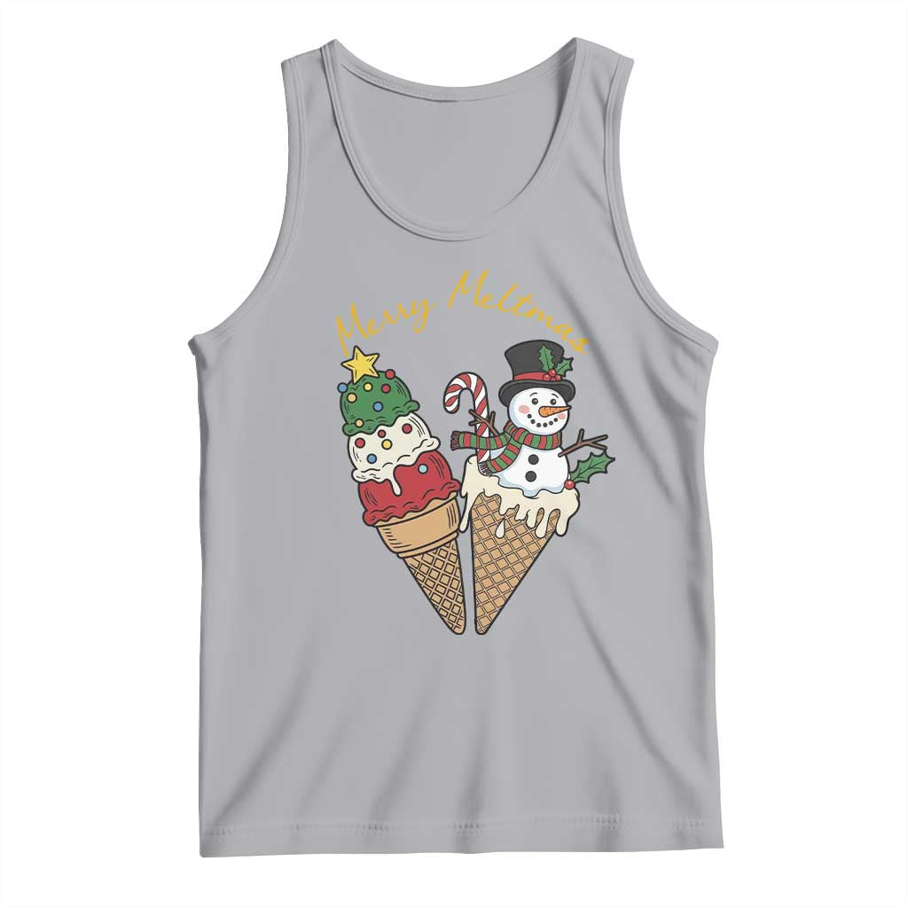 Christmas In July Ice Cream Snowman Graphic Tank Top Merry Meltmas TS12 Athletic Heather Print Your Wear