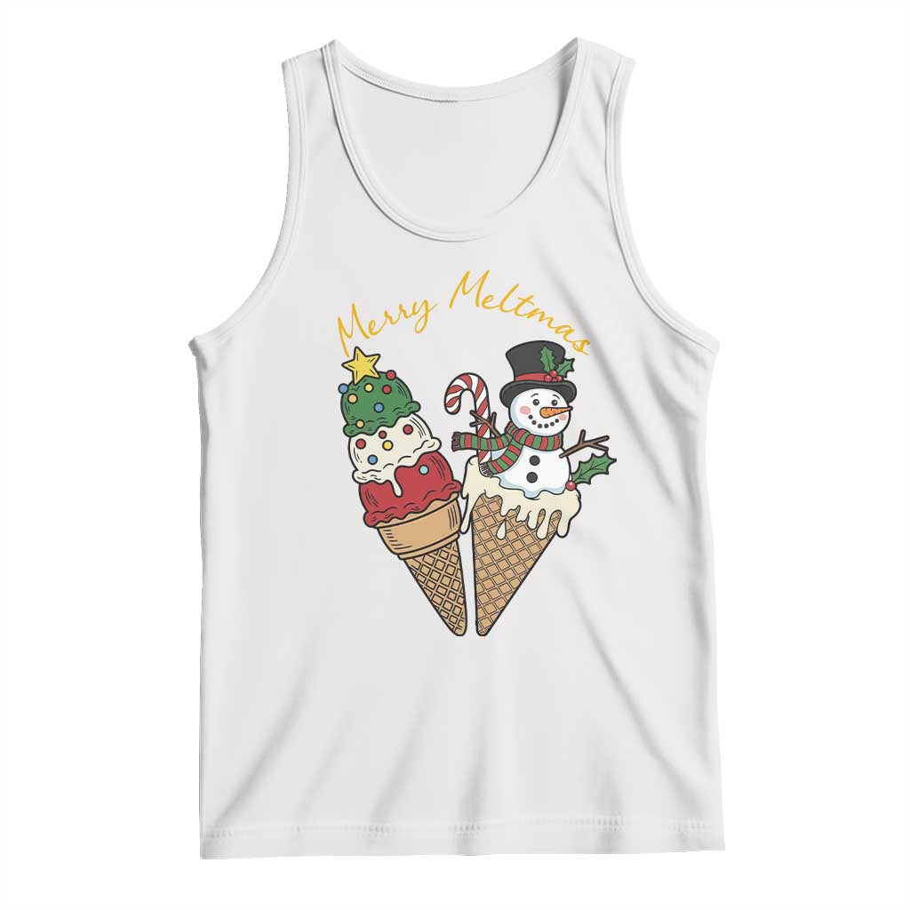 Christmas In July Ice Cream Snowman Graphic Tank Top Merry Meltmas TS12 White Print Your Wear