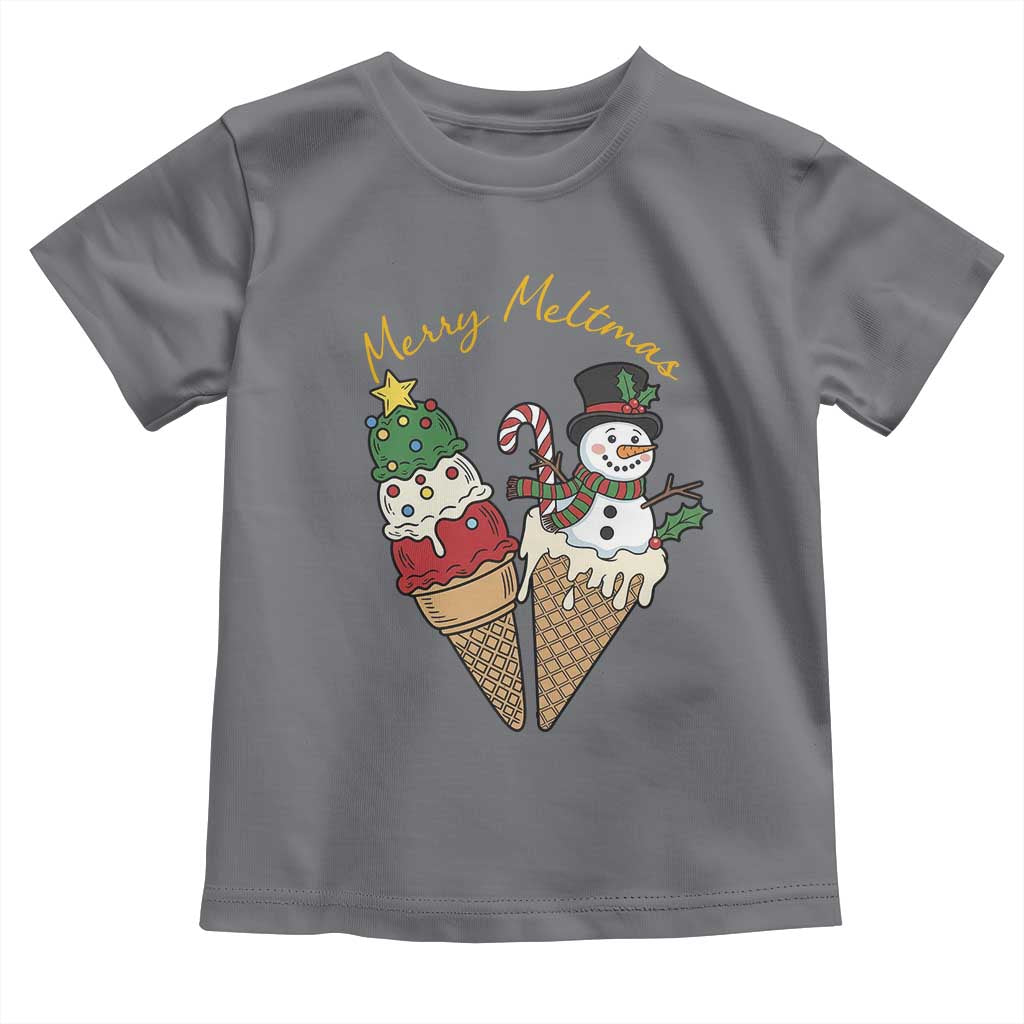 Christmas In July Ice Cream Snowman Graphic Toddler T Shirt Merry Meltmas TS12 Charcoal Print Your Wear