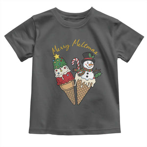 Christmas In July Ice Cream Snowman Graphic Toddler T Shirt Merry Meltmas TS12 Dark Heather Print Your Wear