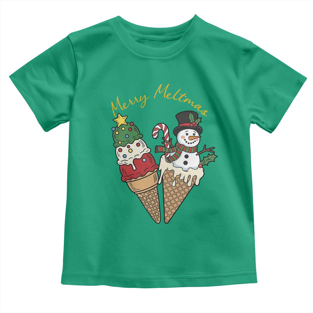 Christmas In July Ice Cream Snowman Graphic Toddler T Shirt Merry Meltmas TS12 Irish Green Print Your Wear