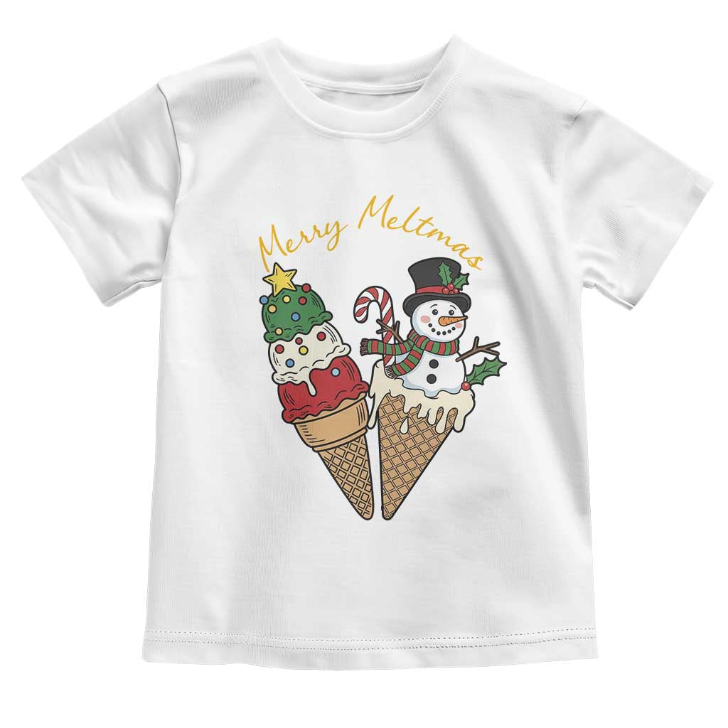 Christmas In July Ice Cream Snowman Graphic Toddler T Shirt Merry Meltmas TS12 White Print Your Wear