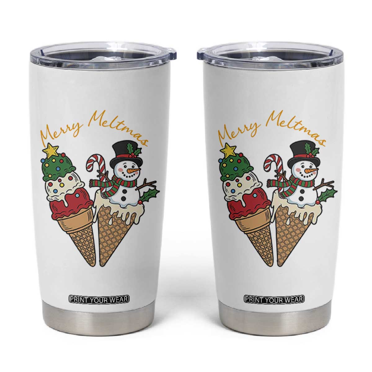 Christmas In July Ice Cream Snowman Graphic Tumbler Cup Merry Meltmas TS12 White Print Your Wear
