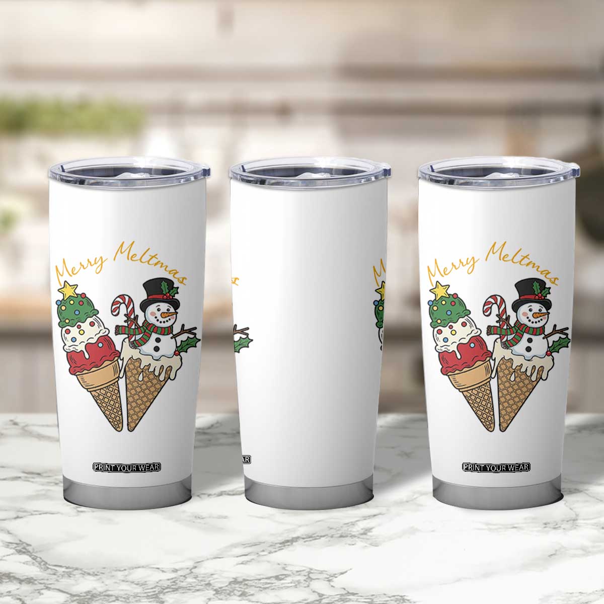 Christmas In July Ice Cream Snowman Graphic Tumbler Cup Merry Meltmas TS12 Print Your Wear