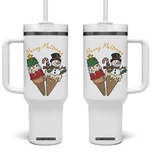 Christmas In July Ice Cream Snowman Graphic Tumbler With Handle Merry Meltmas TS12 One Size: 40 oz White Print Your Wear